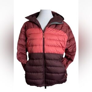 LL Bean 650 Hooded Jacket XL Downtek Puffer Womens Color Block Burgundy Rosewood